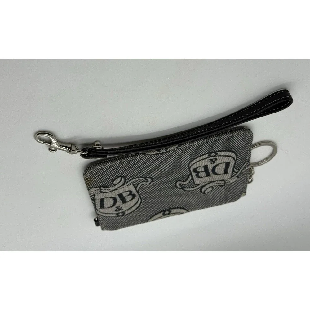 Dooney & Bourke Canvas DB Donegal Crest Wristlet Grey Black W/‎ Handstrap zip